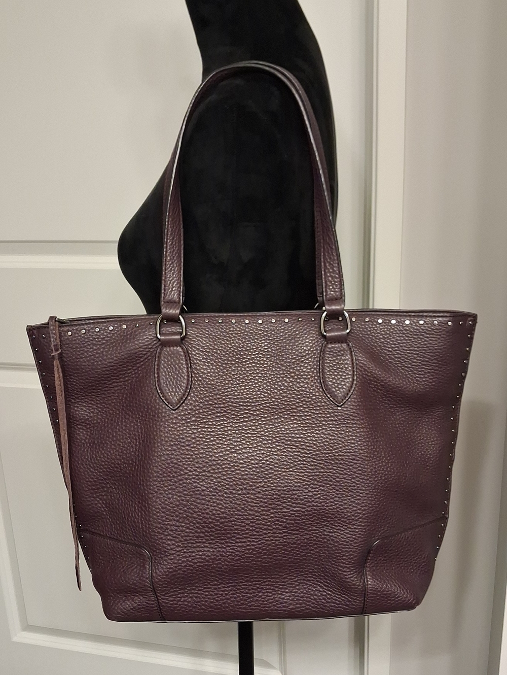 Rebecca Minkoff Eggplant/Purple Pebble Leather Studded Satchel Tote Bag